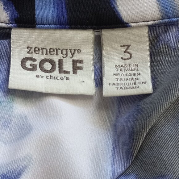 NEW Chico's Zenergy Golf 3/XL White/Multi Blue Animal Print Short Sleeve Blouse - Picture 4 of 5